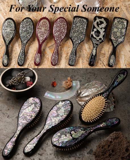 Mother of Pearl Inlay Scalp Massage Hairbrush–Decorative Hair Brush with Massaging Function – Per
